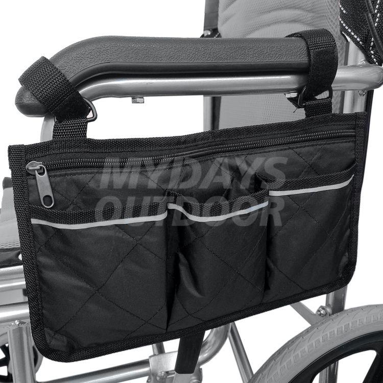 Боковая сумка для инвалидной коляски Водонепроницаемая сумка для подлокотника с черными органайзерами для хранения Bright Line для ходунков-роляторов MDSOW-1